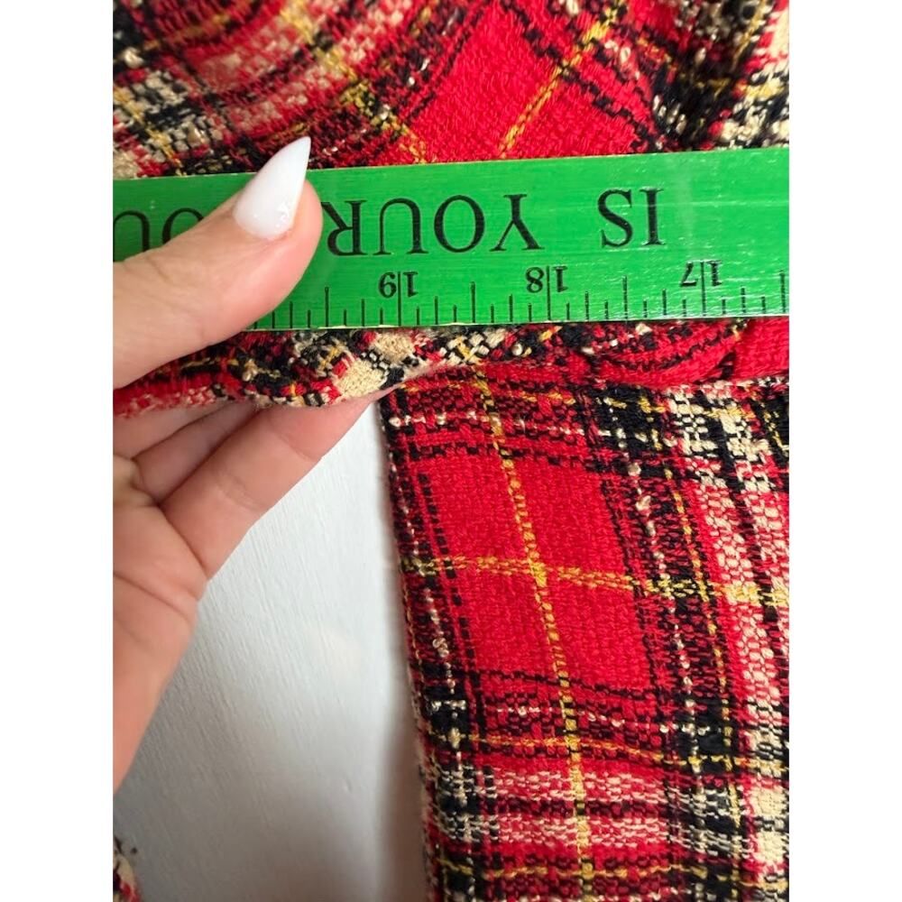 Positive Attitude Red Tartan Plaid Cropped Blazer Velvet Collar Clueless Size 8 - Picture 10 of 11